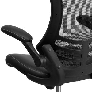 English Elm Kelista Ergonomic Swivel Office Chair with Mesh Back, Adjustable Height & Flip-Up Arms for Comfort Black Mesh & LeatherSoft/Black Frame BL-X-5M-LEA-GG