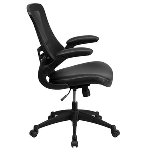 English Elm Kelista Ergonomic Swivel Office Chair with Mesh Back, Adjustable Height & Flip-Up Arms for Comfort Black Mesh & LeatherSoft/Black Frame BL-X-5M-LEA-GG