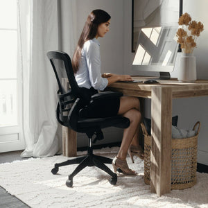 English Elm Kelista Ergonomic Swivel Office Chair with Mesh Back, Adjustable Height & Flip-Up Arms for Comfort Black Mesh & LeatherSoft/Black Frame BL-X-5M-LEA-GG