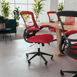 English Elm Kelista Ergonomic Swivel Office Chair with Mesh Back, Adjustable Height & Flip-Up Arms for Comfort Red Mesh/Black Frame BL-X-5M-RED-GG