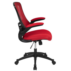 English Elm Kelista Ergonomic Swivel Office Chair with Mesh Back, Adjustable Height & Flip-Up Arms for Comfort Red Mesh/Black Frame BL-X-5M-RED-GG