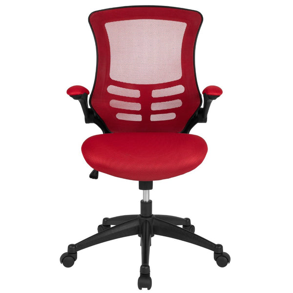 English Elm Kelista Ergonomic Swivel Office Chair with Mesh Back, Adjustable Height & Flip-Up Arms for Comfort Red Mesh/Black Frame BL-X-5M-RED-GG