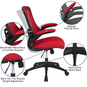 English Elm Kelista Ergonomic Swivel Office Chair with Mesh Back, Adjustable Height & Flip-Up Arms for Comfort Red Mesh/Black Frame BL-X-5M-RED-GG