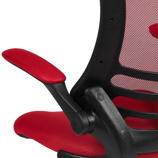 English Elm Kelista Ergonomic Swivel Office Chair with Mesh Back, Adjustable Height & Flip-Up Arms for Comfort Red Mesh/Black Frame BL-X-5M-RED-GG