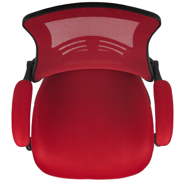 English Elm Kelista Ergonomic Swivel Office Chair with Mesh Back, Adjustable Height & Flip-Up Arms for Comfort Red Mesh/Black Frame BL-X-5M-RED-GG