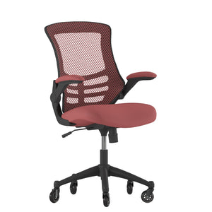 English Elm Kelista Ergonomic Mid-Back Office Chair with Lumbar Support, Flip-Up Arms & Smooth Roller Wheels Red Mesh/Black Frame BL-X-5M-RED-RLB-GG