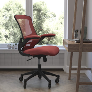 English Elm Kelista Ergonomic Mid-Back Office Chair with Lumbar Support, Flip-Up Arms & Smooth Roller Wheels Red Mesh/Black Frame BL-X-5M-RED-RLB-GG