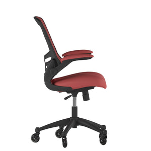 English Elm Kelista Ergonomic Mid-Back Office Chair with Lumbar Support, Flip-Up Arms & Smooth Roller Wheels Red Mesh/Black Frame BL-X-5M-RED-RLB-GG