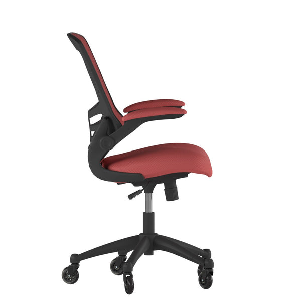 English Elm Kelista Ergonomic Mid-Back Office Chair with Lumbar Support, Flip-Up Arms & Smooth Roller Wheels Red Mesh/Black Frame BL-X-5M-RED-RLB-GG