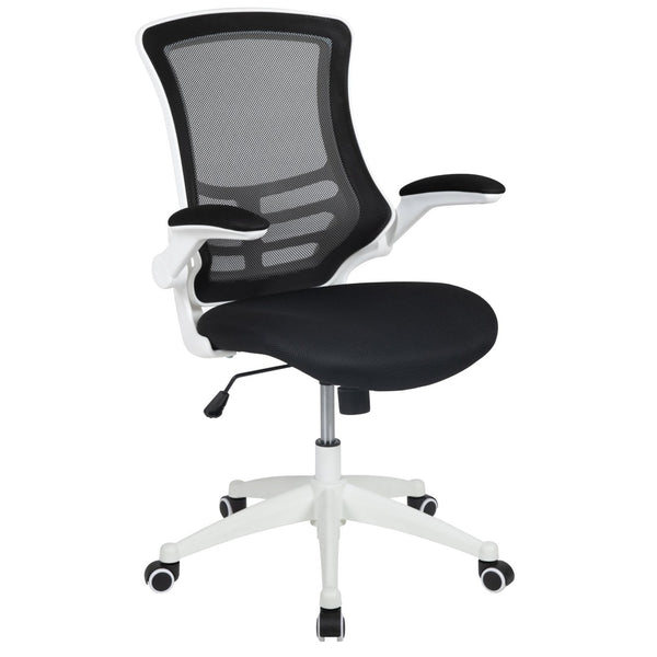 English Elm Kelista Ergonomic Swivel Office Chair with Mesh Back, Adjustable Height & Flip-Up Arms for Comfort Black Mesh/White Frame BL-X-5M-WH-BK-GG