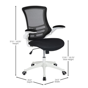 English Elm Kelista Ergonomic Swivel Office Chair with Mesh Back, Adjustable Height & Flip-Up Arms for Comfort Black Mesh/White Frame BL-X-5M-WH-BK-GG