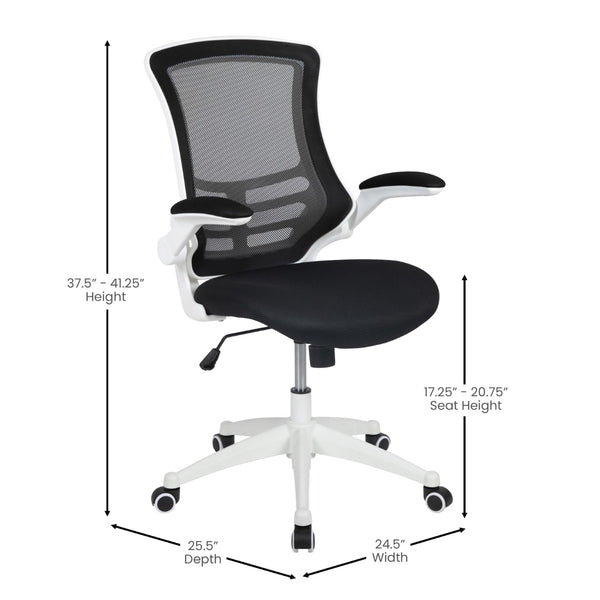 English Elm Kelista Ergonomic Swivel Office Chair with Mesh Back, Adjustable Height & Flip-Up Arms for Comfort Black Mesh/White Frame BL-X-5M-WH-BK-GG