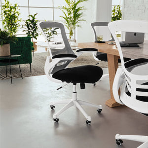 English Elm Kelista Ergonomic Swivel Office Chair with Mesh Back, Adjustable Height & Flip-Up Arms for Comfort Black Mesh/White Frame BL-X-5M-WH-BK-GG