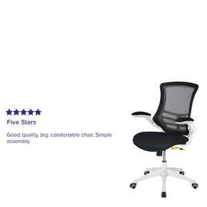 English Elm Kelista Ergonomic Swivel Office Chair with Mesh Back, Adjustable Height & Flip-Up Arms for Comfort Black Mesh/White Frame BL-X-5M-WH-BK-GG