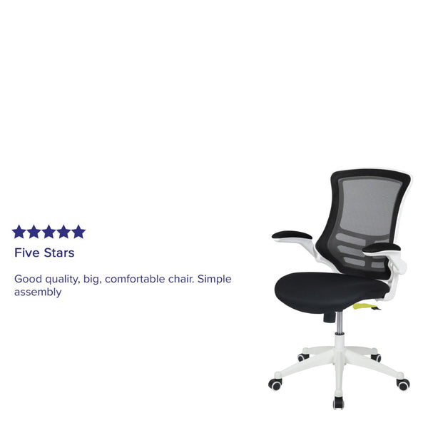 English Elm Kelista Ergonomic Swivel Office Chair with Mesh Back, Adjustable Height & Flip-Up Arms for Comfort Black Mesh/White Frame BL-X-5M-WH-BK-GG