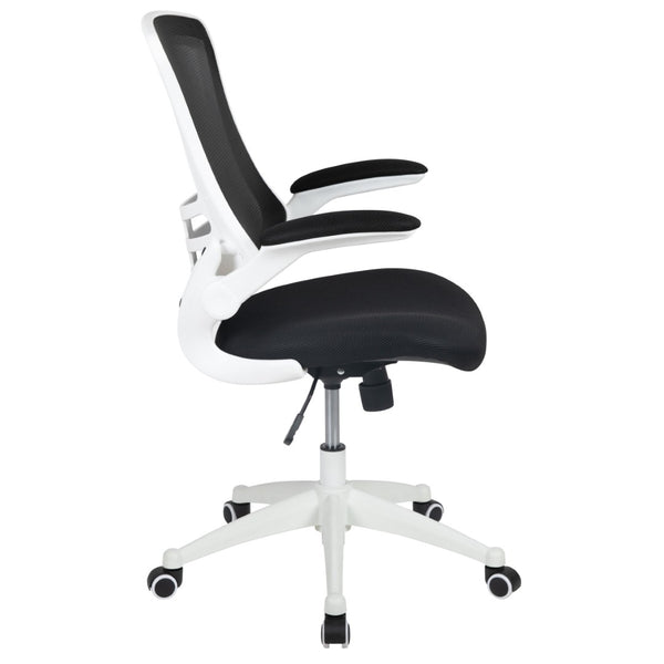 English Elm Kelista Ergonomic Swivel Office Chair with Mesh Back, Adjustable Height & Flip-Up Arms for Comfort Black Mesh/White Frame BL-X-5M-WH-BK-GG
