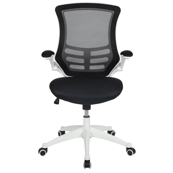 English Elm Kelista Ergonomic Swivel Office Chair with Mesh Back, Adjustable Height & Flip-Up Arms for Comfort Black Mesh/White Frame BL-X-5M-WH-BK-GG
