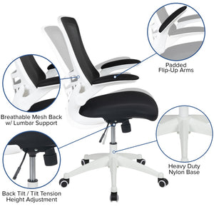 English Elm Kelista Ergonomic Swivel Office Chair with Mesh Back, Adjustable Height & Flip-Up Arms for Comfort Black Mesh/White Frame BL-X-5M-WH-BK-GG