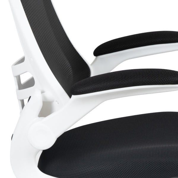English Elm Kelista Ergonomic Swivel Office Chair with Mesh Back, Adjustable Height & Flip-Up Arms for Comfort Black Mesh/White Frame BL-X-5M-WH-BK-GG