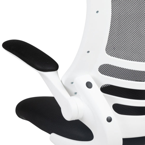 English Elm Kelista Ergonomic Swivel Office Chair with Mesh Back, Adjustable Height & Flip-Up Arms for Comfort Black Mesh/White Frame BL-X-5M-WH-BK-GG