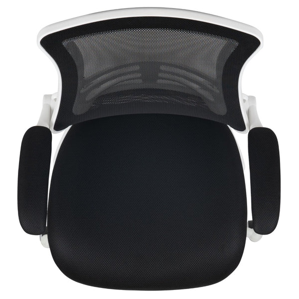English Elm Kelista Ergonomic Swivel Office Chair with Mesh Back, Adjustable Height & Flip-Up Arms for Comfort Black Mesh/White Frame BL-X-5M-WH-BK-GG