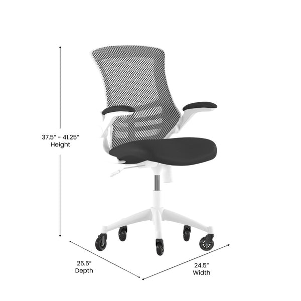 English Elm Kelista Ergonomic Mid-Back Office Chair with Lumbar Support, Flip-Up Arms & Smooth Roller Wheels Black Mesh/White Frame BL-X-5M-WH-BK-RLB-GG