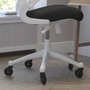 English Elm Kelista Ergonomic Mid-Back Office Chair with Lumbar Support, Flip-Up Arms & Smooth Roller Wheels Black Mesh/White Frame BL-X-5M-WH-BK-RLB-GG