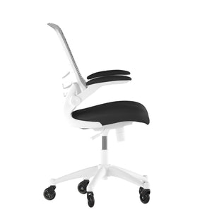 English Elm Kelista Ergonomic Mid-Back Office Chair with Lumbar Support, Flip-Up Arms & Smooth Roller Wheels Black Mesh/White Frame BL-X-5M-WH-BK-RLB-GG