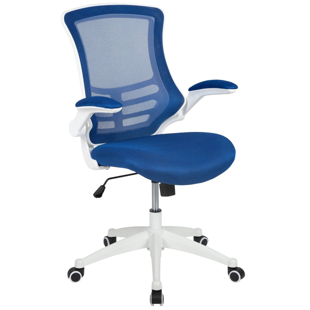 English Elm Kelista Ergonomic Swivel Office Chair with Mesh Back, Adjustable Height & Flip-Up Arms for Comfort Blue Mesh/White Frame BL-X-5M-WH-BLUE-GG