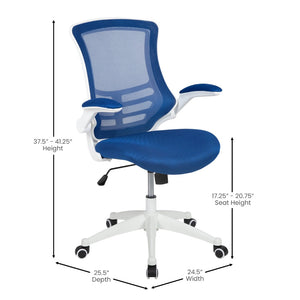 English Elm Kelista Ergonomic Swivel Office Chair with Mesh Back, Adjustable Height & Flip-Up Arms for Comfort Blue Mesh/White Frame BL-X-5M-WH-BLUE-GG