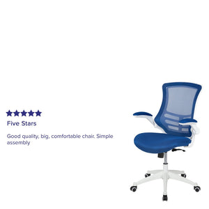 English Elm Kelista Ergonomic Swivel Office Chair with Mesh Back, Adjustable Height & Flip-Up Arms for Comfort Blue Mesh/White Frame BL-X-5M-WH-BLUE-GG