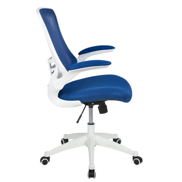 English Elm Kelista Ergonomic Swivel Office Chair with Mesh Back, Adjustable Height & Flip-Up Arms for Comfort Blue Mesh/White Frame BL-X-5M-WH-BLUE-GG