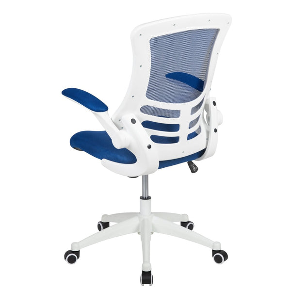 English Elm Kelista Ergonomic Swivel Office Chair with Mesh Back, Adjustable Height & Flip-Up Arms for Comfort Blue Mesh/White Frame BL-X-5M-WH-BLUE-GG