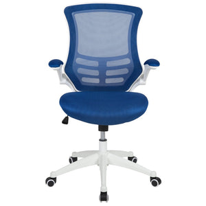 English Elm Kelista Ergonomic Swivel Office Chair with Mesh Back, Adjustable Height & Flip-Up Arms for Comfort Blue Mesh/White Frame BL-X-5M-WH-BLUE-GG