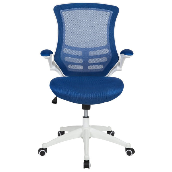 English Elm Kelista Ergonomic Swivel Office Chair with Mesh Back, Adjustable Height & Flip-Up Arms for Comfort Blue Mesh/White Frame BL-X-5M-WH-BLUE-GG