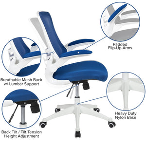 English Elm Kelista Ergonomic Swivel Office Chair with Mesh Back, Adjustable Height & Flip-Up Arms for Comfort Blue Mesh/White Frame BL-X-5M-WH-BLUE-GG