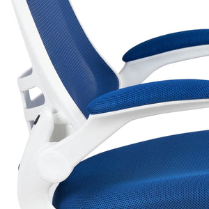 English Elm Kelista Ergonomic Swivel Office Chair with Mesh Back, Adjustable Height & Flip-Up Arms for Comfort Blue Mesh/White Frame BL-X-5M-WH-BLUE-GG