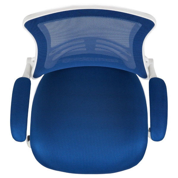 English Elm Kelista Ergonomic Swivel Office Chair with Mesh Back, Adjustable Height & Flip-Up Arms for Comfort Blue Mesh/White Frame BL-X-5M-WH-BLUE-GG
