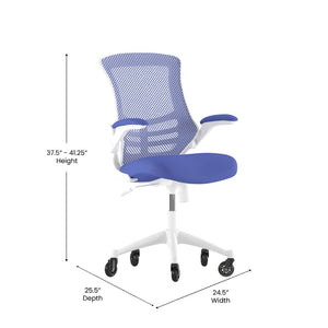 English Elm Kelista Ergonomic Mid-Back Office Chair with Lumbar Support, Flip-Up Arms & Smooth Roller Wheels Blue Mesh/White Frame BL-X-5M-WH-BLUE-RLB-GG