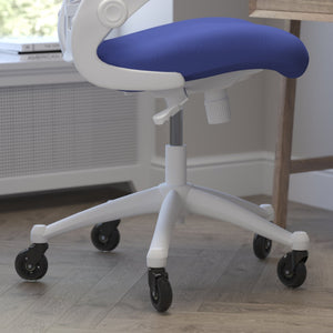 English Elm Kelista Ergonomic Mid-Back Office Chair with Lumbar Support, Flip-Up Arms & Smooth Roller Wheels Blue Mesh/White Frame BL-X-5M-WH-BLUE-RLB-GG
