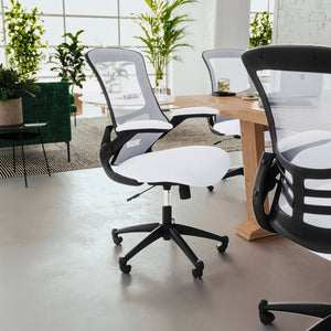 English Elm Kelista Ergonomic Swivel Office Chair with Mesh Back, Adjustable Height & Flip-Up Arms for Comfort White Mesh/Black Frame BL-X-5M-WH-GG
