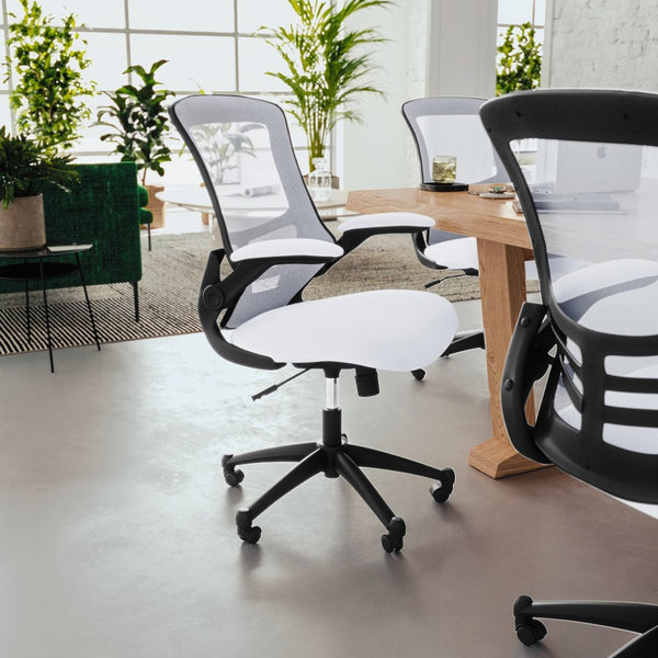 English Elm Kelista Ergonomic Swivel Office Chair with Mesh Back, Adjustable Height & Flip-Up Arms for Comfort White Mesh/Black Frame BL-X-5M-WH-GG