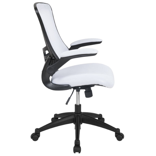 English Elm Kelista Ergonomic Swivel Office Chair with Mesh Back, Adjustable Height & Flip-Up Arms for Comfort White Mesh/Black Frame BL-X-5M-WH-GG