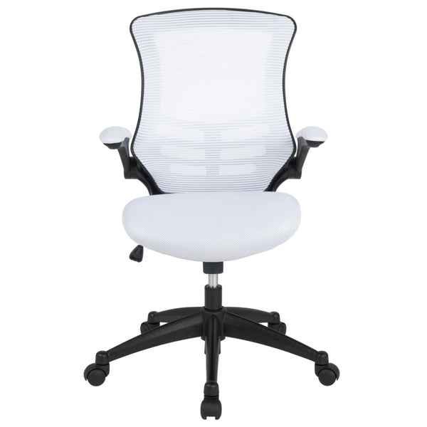 English Elm Kelista Ergonomic Swivel Office Chair with Mesh Back, Adjustable Height & Flip-Up Arms for Comfort White Mesh/Black Frame BL-X-5M-WH-GG