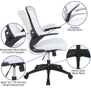 English Elm Kelista Ergonomic Swivel Office Chair with Mesh Back, Adjustable Height & Flip-Up Arms for Comfort White Mesh/Black Frame BL-X-5M-WH-GG