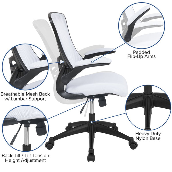 English Elm Kelista Ergonomic Swivel Office Chair with Mesh Back, Adjustable Height & Flip-Up Arms for Comfort White Mesh/Black Frame BL-X-5M-WH-GG