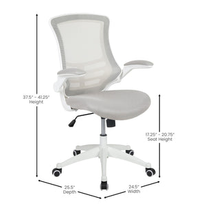 English Elm Kelista Ergonomic Swivel Office Chair with Mesh Back, Adjustable Height & Flip-Up Arms for Comfort Light Gray Mesh/White Frame BL-X-5M-WH-GY-GG
