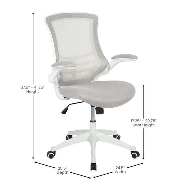 English Elm Kelista Ergonomic Swivel Office Chair with Mesh Back, Adjustable Height & Flip-Up Arms for Comfort Light Gray Mesh/White Frame BL-X-5M-WH-GY-GG