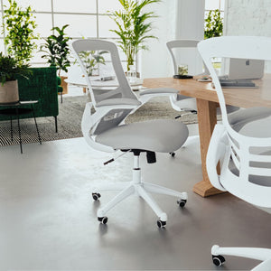 English Elm Kelista Ergonomic Swivel Office Chair with Mesh Back, Adjustable Height & Flip-Up Arms for Comfort Light Gray Mesh/White Frame BL-X-5M-WH-GY-GG