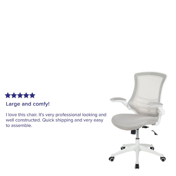 English Elm Kelista Ergonomic Swivel Office Chair with Mesh Back, Adjustable Height & Flip-Up Arms for Comfort Light Gray Mesh/White Frame BL-X-5M-WH-GY-GG